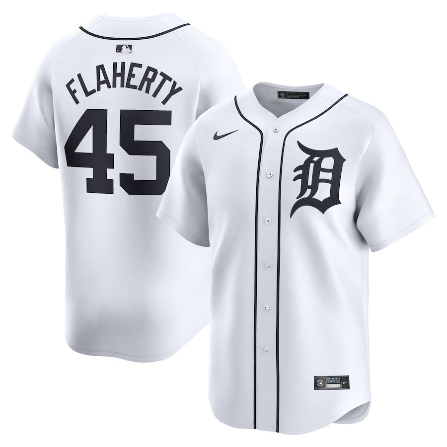 Men Detroit Tigers #45 Jack Flaherty Nike White Home Limited Player MLB Jersey->detroit tigers->MLB Jersey